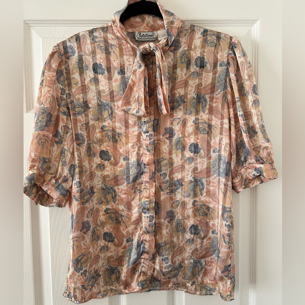 Vintage Floral Blouse with Bow Tie